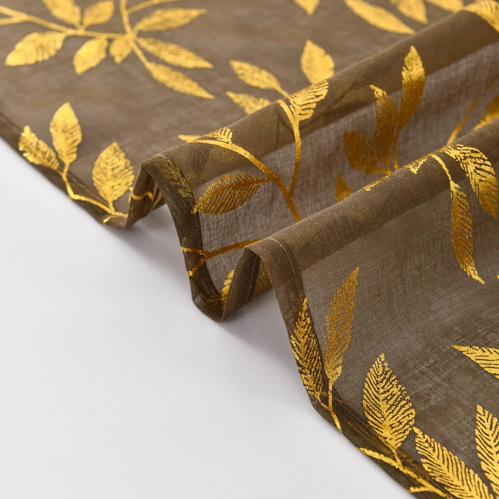 Taupe Gold Leaf Sheer Curtains (Pair)