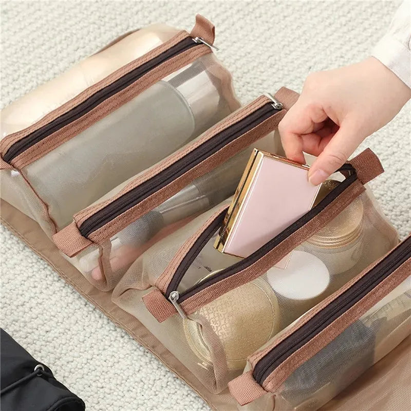 Bolsa de cosméticos desmontable de gran capacidad, 4 en 1, portátil, plegable, de viaje, para guardar cosméticos, neceser