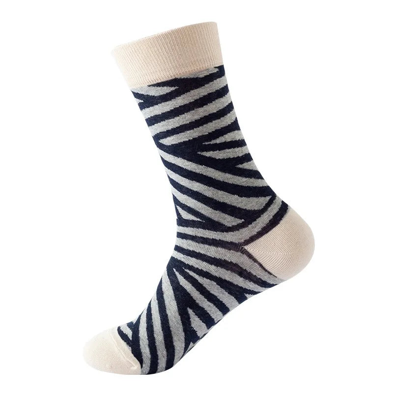 49 Patterns Fashion Business Men 100% Cotton Happy Lattice Socks Unisex Boys Combed Hip Hop Street Skateboard Funny High Sox Set