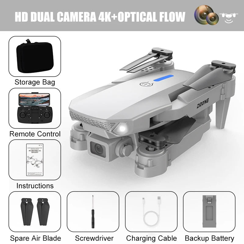 E88pro Drone Profesional Dron Flujo Óptico Cámara Dual 4k Fotografía Aérea Avión de Cuatro Ejes RC Quadrotor juguetes para niños