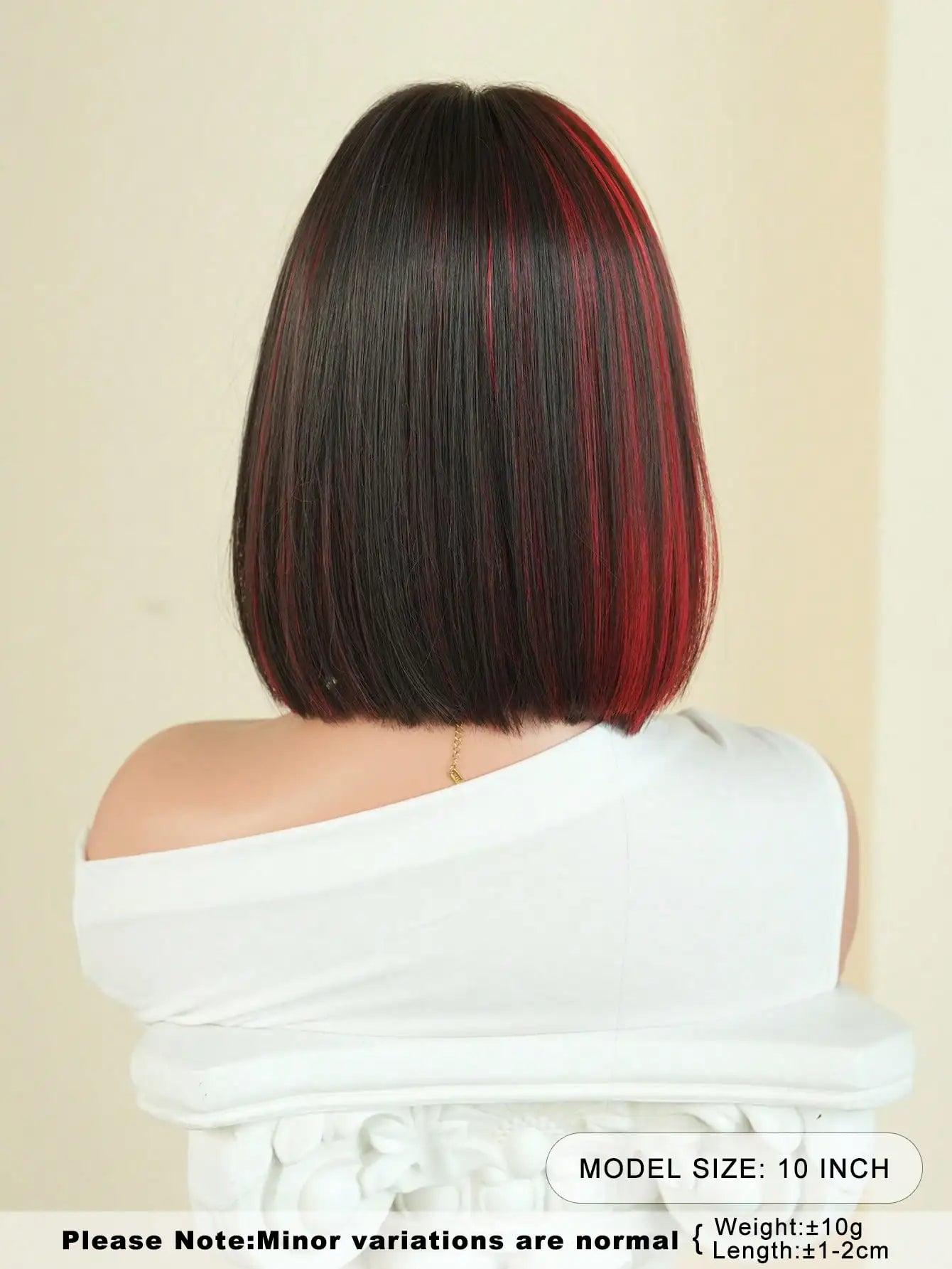Highlights Black Red Bob Wig For Women 10in Short Straight Wig With Bangs, Heat Resistant Fiber Soft Synthetic Full Machine Hair Colorful Anime Costume Wig For Daily Party Wear & Holidays, Music Festival Cosplay Use, Edgy Y2K