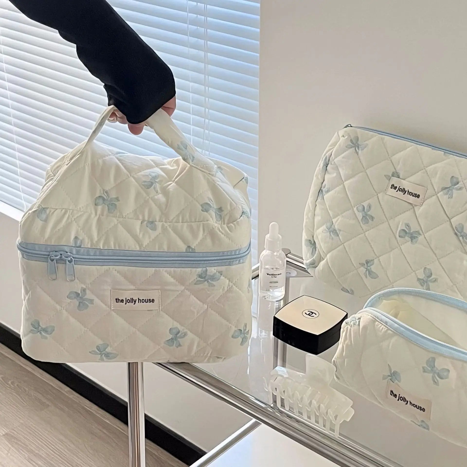 Bolsa de cosméticos para mujerBolsa de viaje para artículos de aseo Bolsa de maquillaje con lazo Bolsa de almacenamiento de maquillaje de moda Neceser organizador de bolso Kosmetiktasche