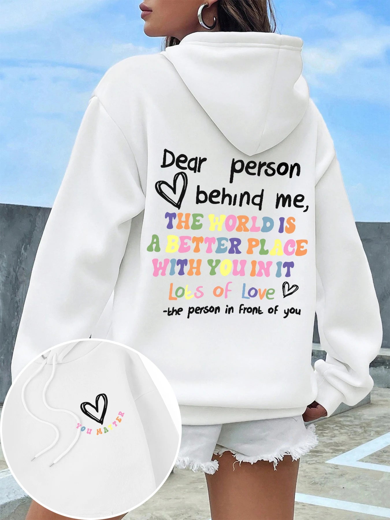 Dear Person Behind Me Hoodie Women Colored Letters Warm Fleece Woman Hoody Fur-liner Spring Autumn Hoodies Y2K Casual Tops