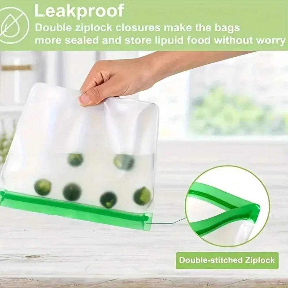 3 bolsas reutilizables de silicona para alimentos, bolsas reutilizables a prueba de fugas para congelador,