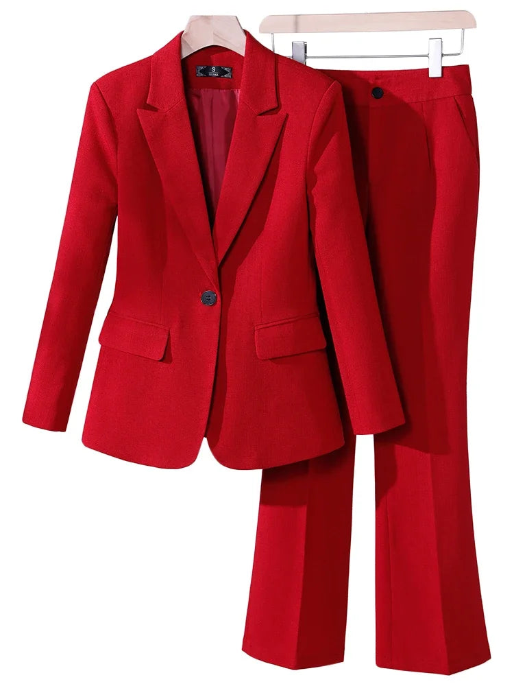 Business Work Wear 2 Piece Set Purple Blue Red Black Long Sleeve Blazer And Trouser Women Pant Suit Formal