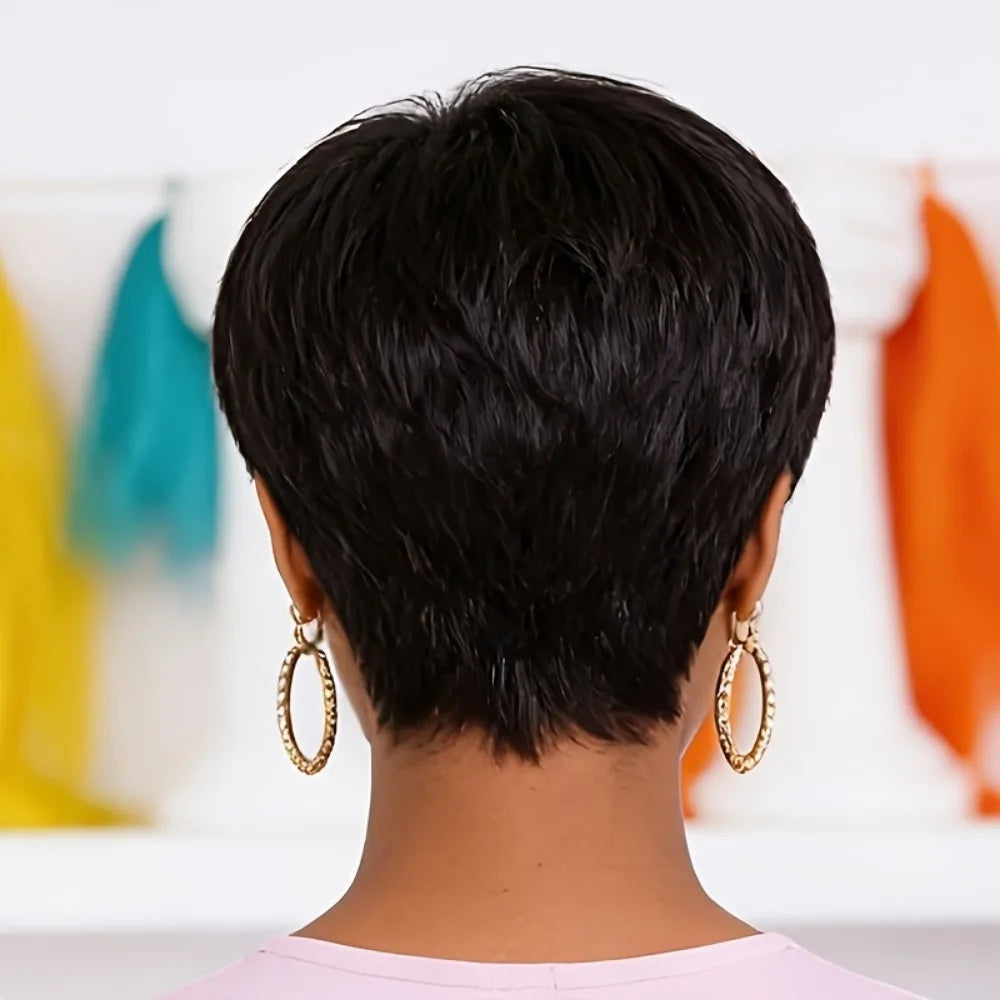 Women's Natural Hair Wig Suitable for Women full machine made hort Straight Wig with Bangs