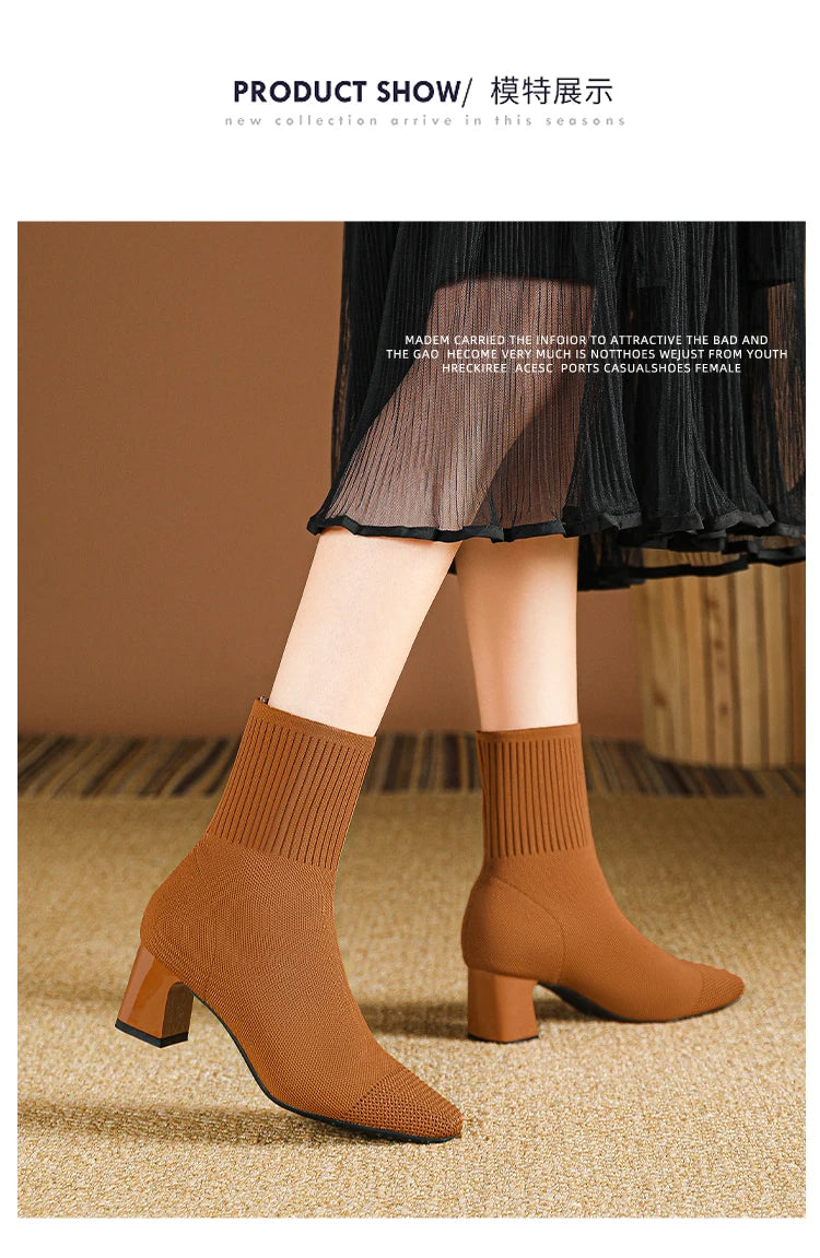 Women's Boots New Fashion Pointed Soft Knitted Casual Comfortable Shoes (heel height 4.5cm, )