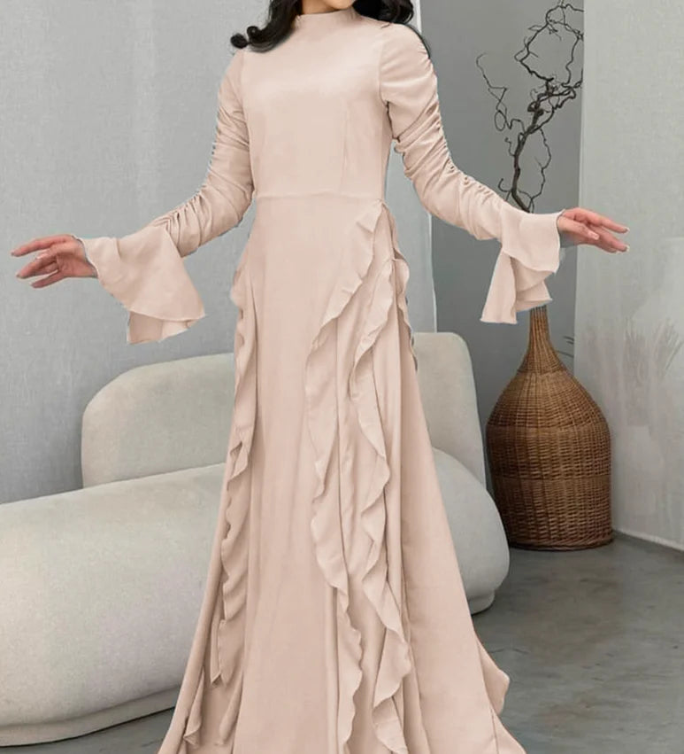 Elegant Party Women's Dresses Casual High Waisted Solid Color Design Flared Sleeves Dress Womens Clothing Outfits Dress