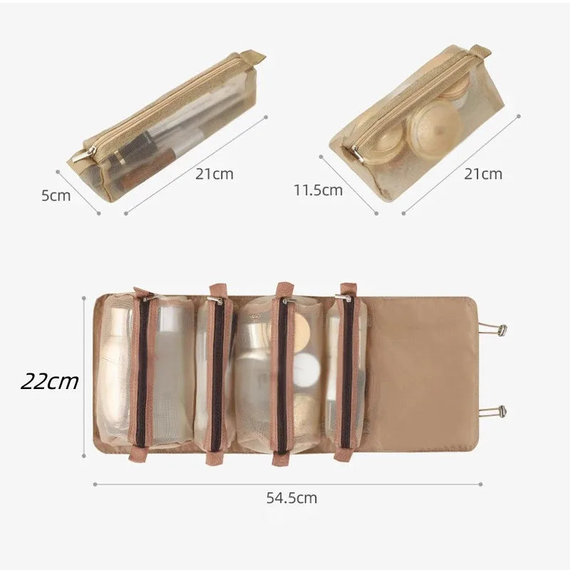 Bolsa de cosméticos desmontable de gran capacidad, 4 en 1, portátil, plegable, de viaje, para guardar cosméticos, neceser
