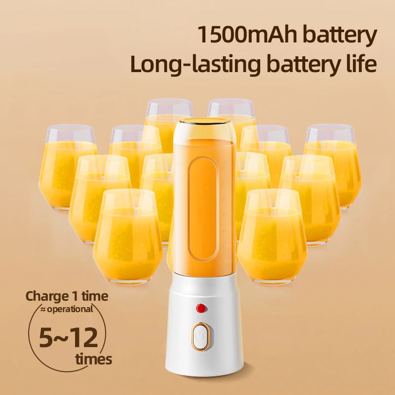Exprimidor eléctrico portátil, 450 ml, carga rápida USB, 10 cuchillas, diseño de doble vaso, apto para batidos/zumos/licuados