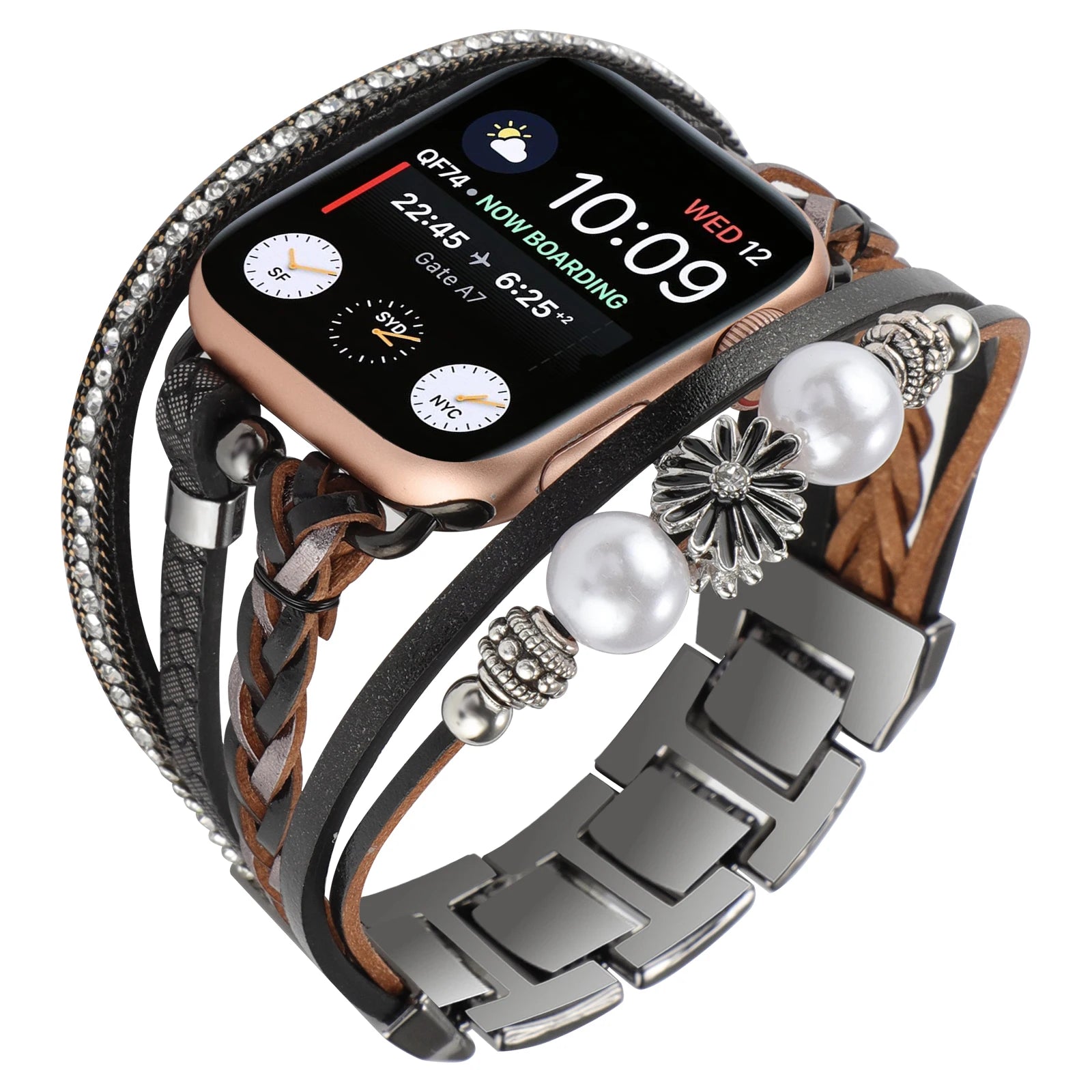 Metal Strap For Apple Watch Band Series876 SE54Ultra Women Jewelry Bracelet Chain IWatch 49mm 45mm 41mm 40mm 38 44mm Peal Wrist