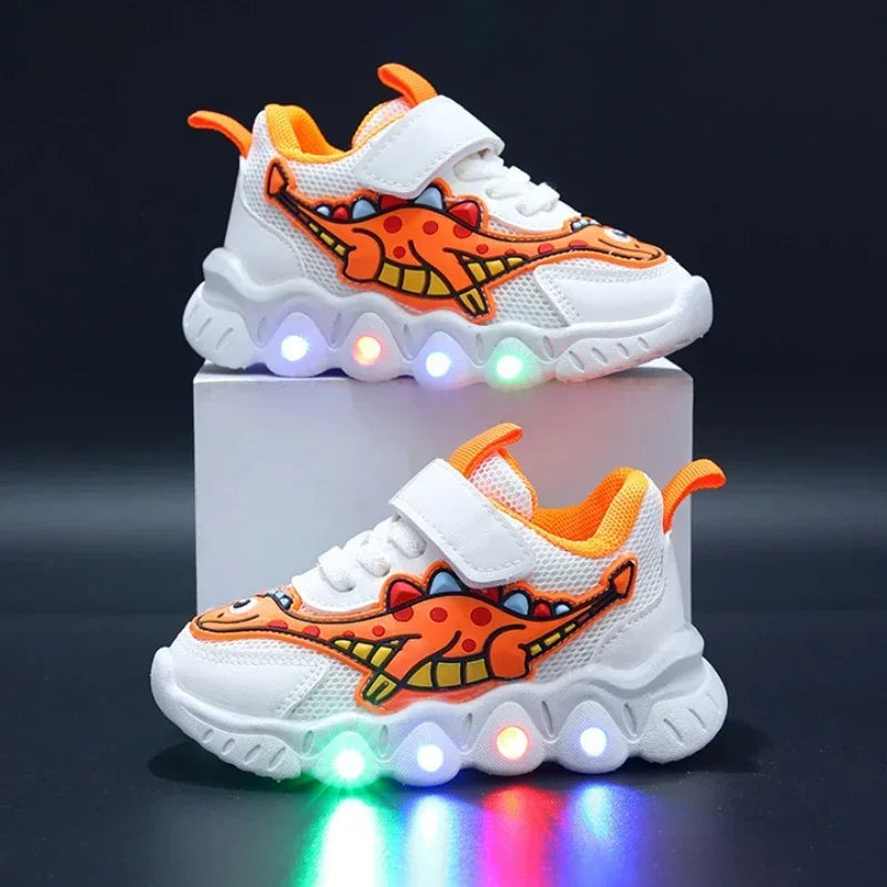 LED-barn søte tegneserie gutter casual joggesko for barn sko jente mesh pustende belysning sko baby opplyst sko