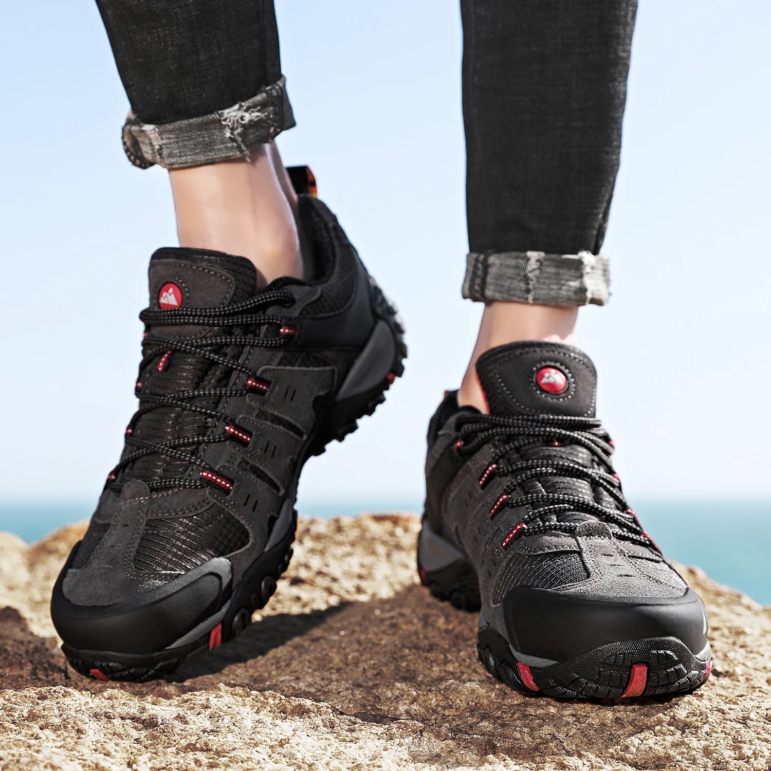 HIKEUP Zapatillas de senderismo para hombre de cuero de ante, calzado de exterior resistente al desgaste, zapatillas tácticas de trekking, senderismo y caza para hombre