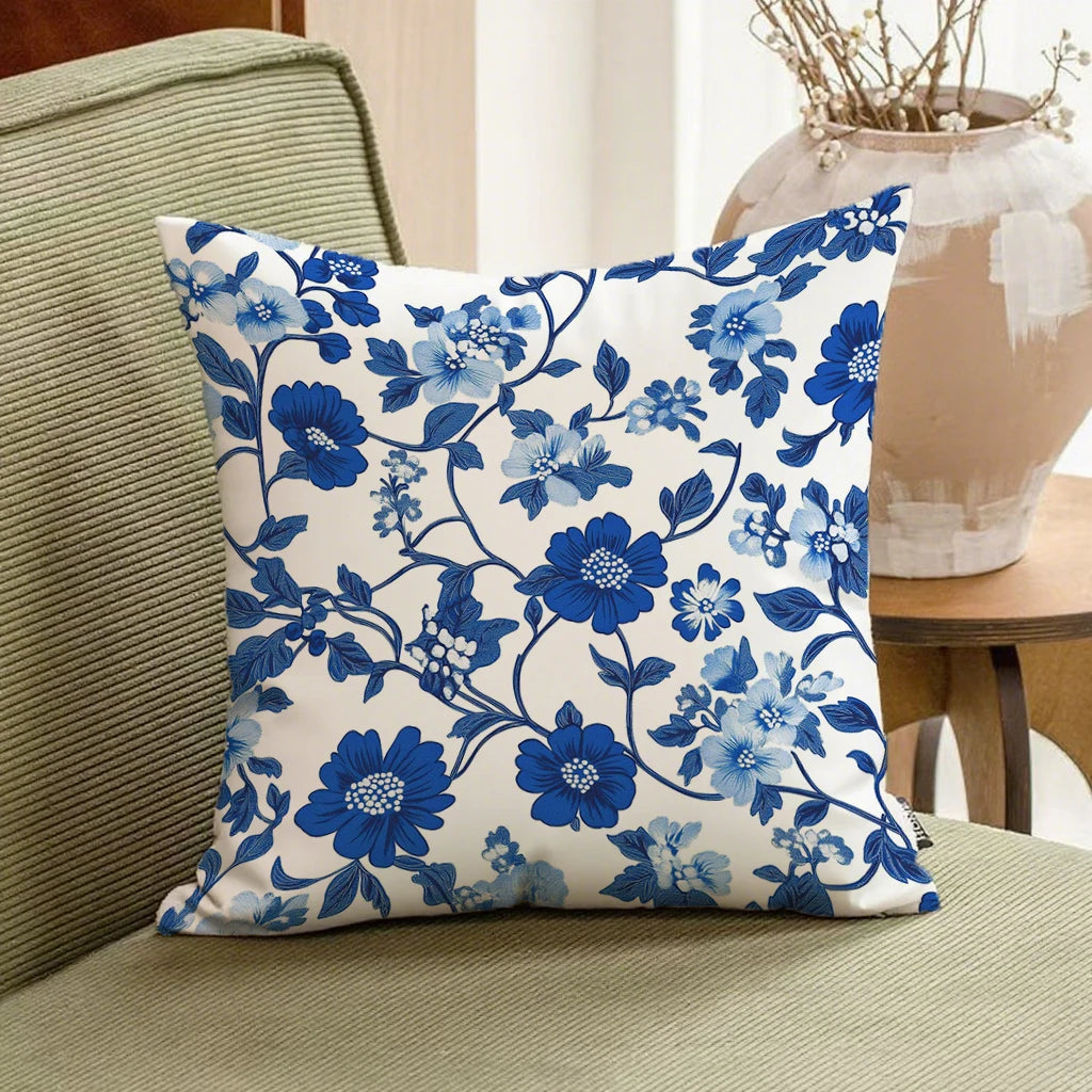 Blue floral pillowcases for a warm home atmosphereSuitable for sofa car bedroom decorative cushion cover pillow cover