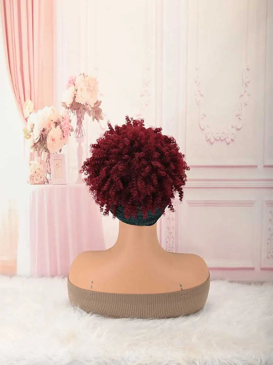 Headband Wig Curly Headband Wig With Bangs For Women Synthetic Afro Curly Hair Wig With Headband Attached Short Kinky Curly Afro High Puff With Bangs Stripes Short Red Curly Wigs with Bangs for Women, Natural Wavy Synthetic H