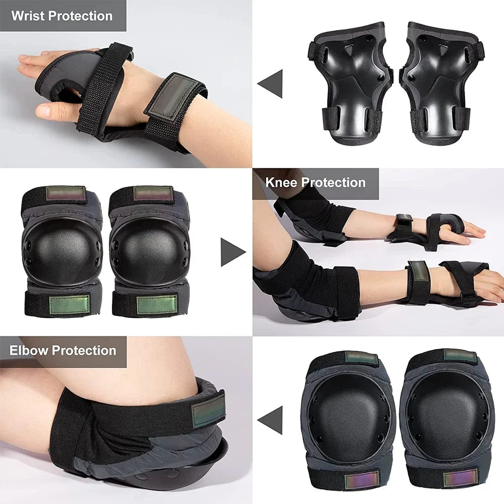 6Pcs/Set Adult/Kids Knee Pad Elbow Pads,Youth Skate Protective Gear Set 3 in 1 Knee & Elbow Pads Wrist Guards for Roller Skates
