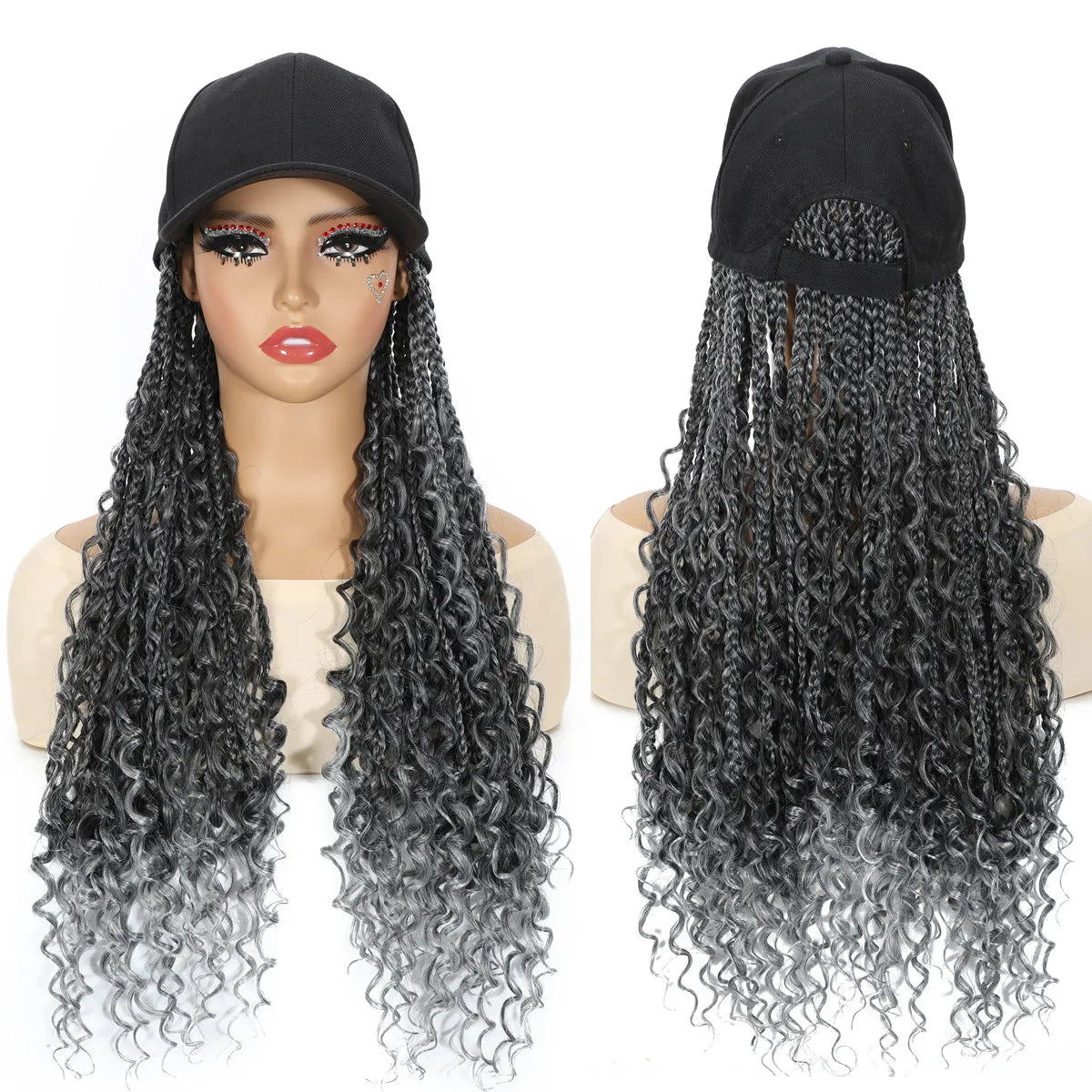 Synthetic Crochet Hair Woman Wigs Big Size Baseball Hat Wig 26inch Long Braided Wigs for Women Daily Party Cosplay Wig Female