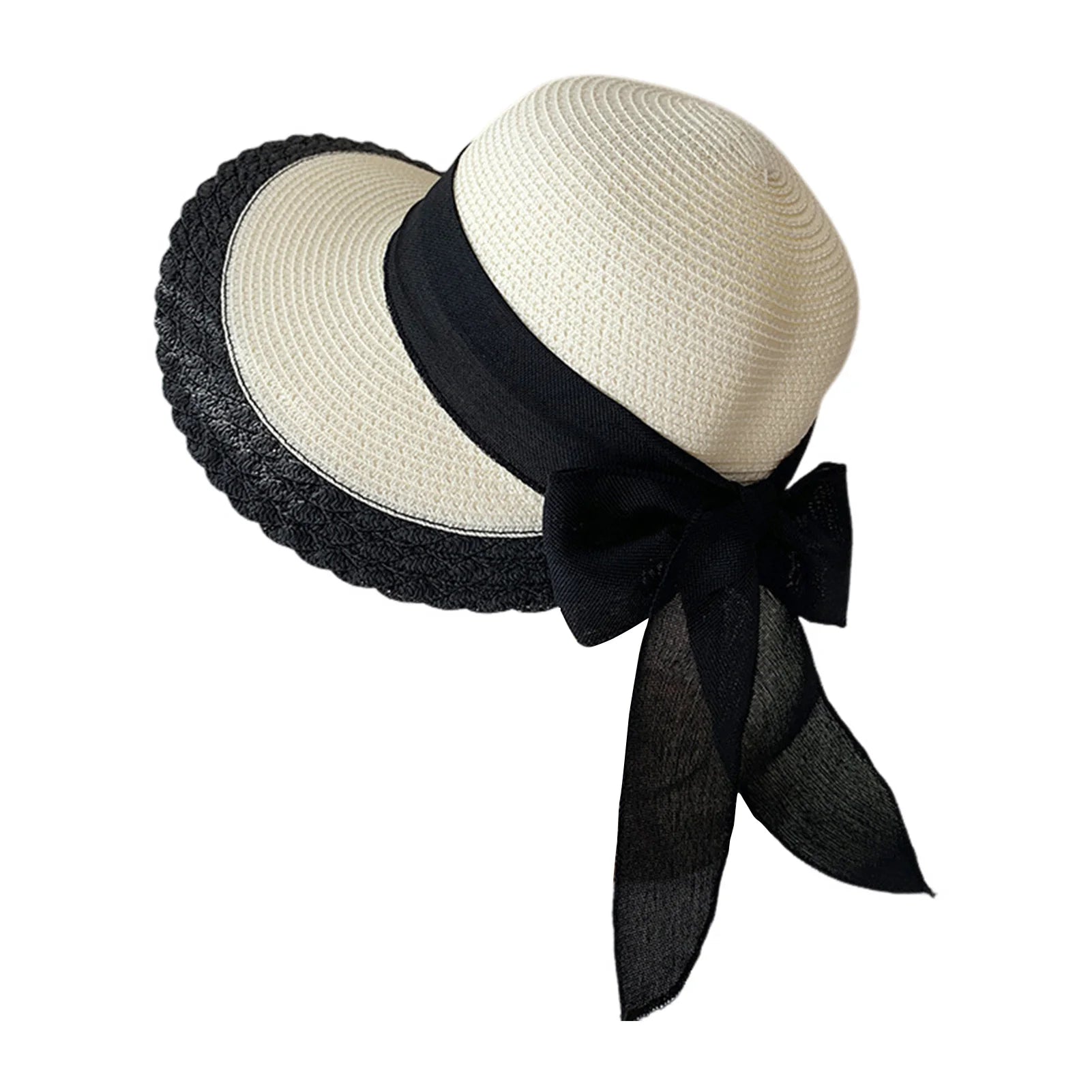 Sombreros de paja de ala ancha para mujer, diseño de borde de encaje, gorras de playa con lazo para deportes al aire libre, senderismo y viajes
