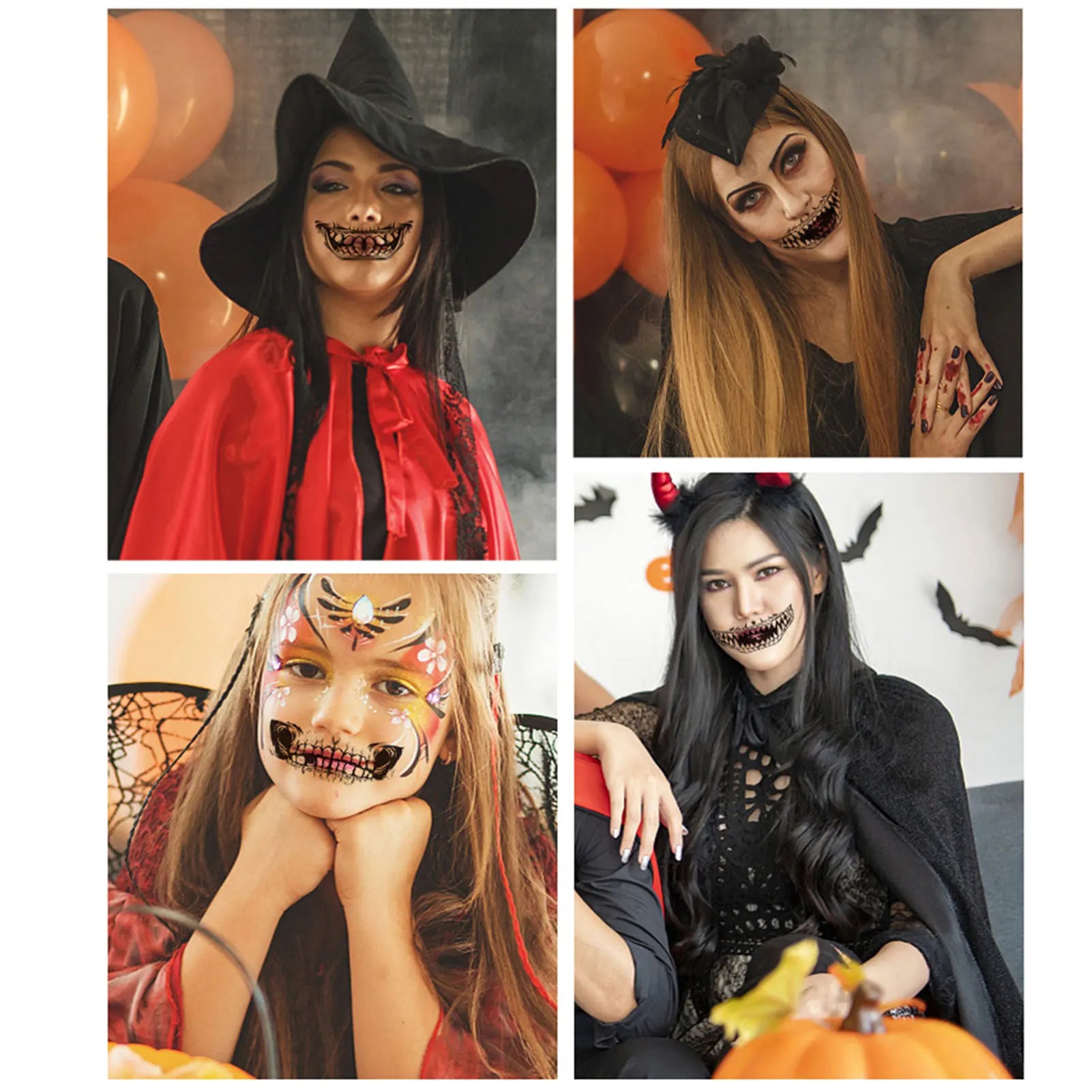 Halloween Mouth Tattoo Stickers 10PCS Scary Lip Fake Tattoos for Party Decoration DIY Horror Cosplay Makeup