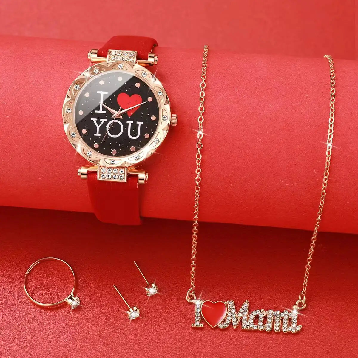 Rhinestone Watch & Jewelry Set (5PCS)