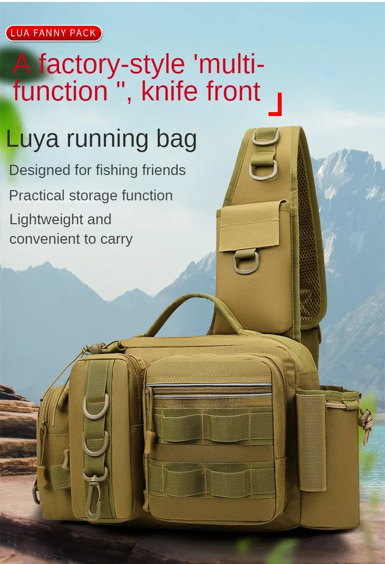 Fishing Tackle Backpack Lure Box Gear Storage Bag Fanny Pack for Men Fly Fishing Backpack with Rod Holder Sling Shoulder Bag