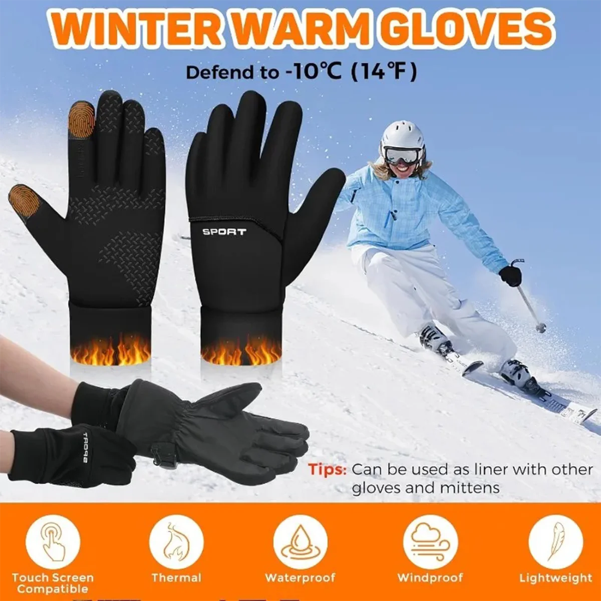 Autumn Winter Warm Gloves Touch Screen Windproof Cold Proof Bicycle Riding Gloves Men's and Women's Running Hiking Skiing Gloves