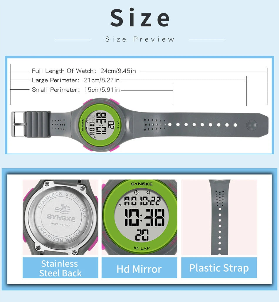 SYNOKE Women's Watch Digital Women Dress 50M Waterproof Stopwatch Sports Luminous Multifunction LED Electronic Wrist Watch Lady