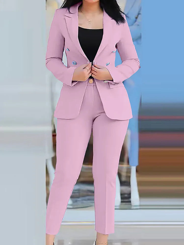 Women Two Pieces Pant Suits, Spring Autumn Loungewear Solid Fashion Matching Sets, Cardigan Top Pencil Pants Ladies Outfit