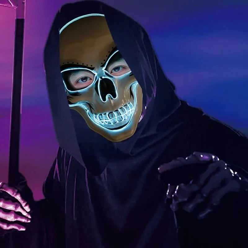 Halloween Adult Purification Mask LED Glowing Skull Terror Mask Cold Light Mask Role Playing Masquerade Ball
