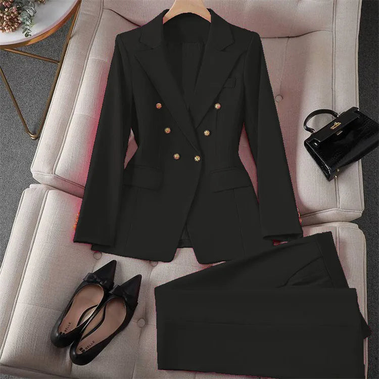 Casual Long Sleeve Blazer Pant Sets Suits For Woman Fashion 2 Pieces Set For Women Office Lady Coats Jackets