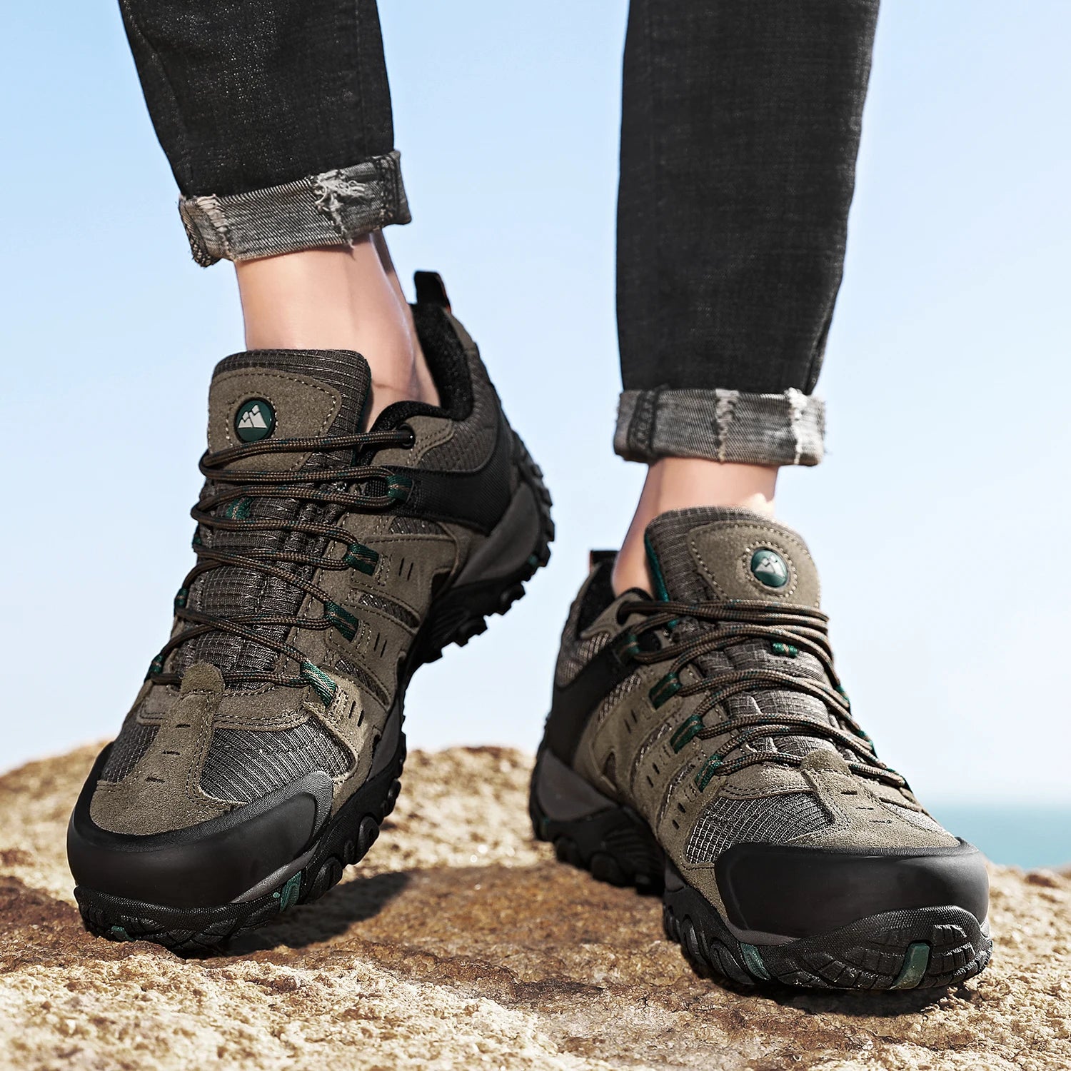 HIKEUP Zapatillas de senderismo para hombre de cuero de ante, calzado de exterior resistente al desgaste, zapatillas tácticas de trekking, senderismo y caza para hombre