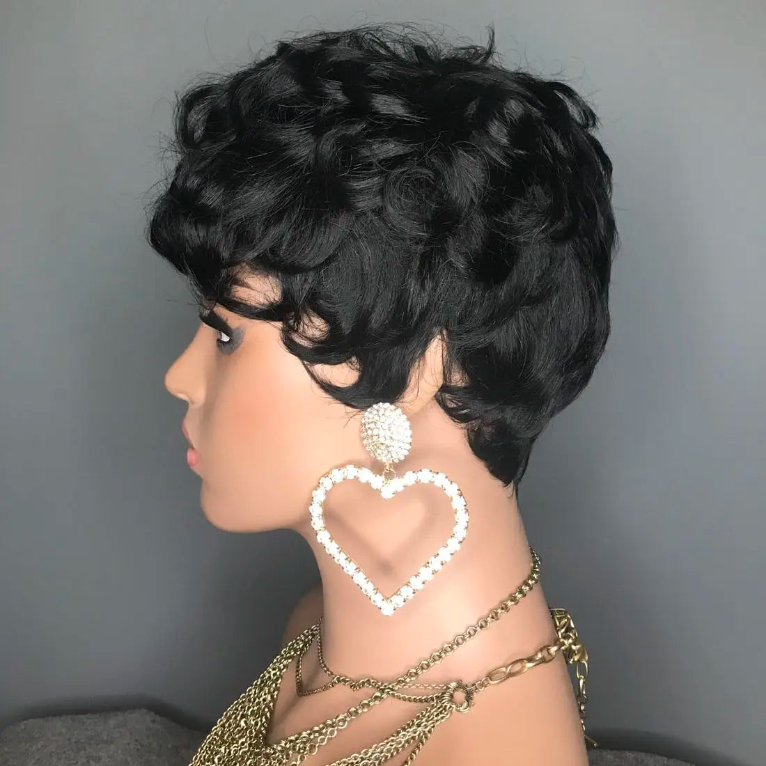 Short Pixie Wigs for Black Women Short Black Curly Pixie Wigs Synthetic Hair Wigs for Black Women Natural Wavy Black Pixie Cut W
