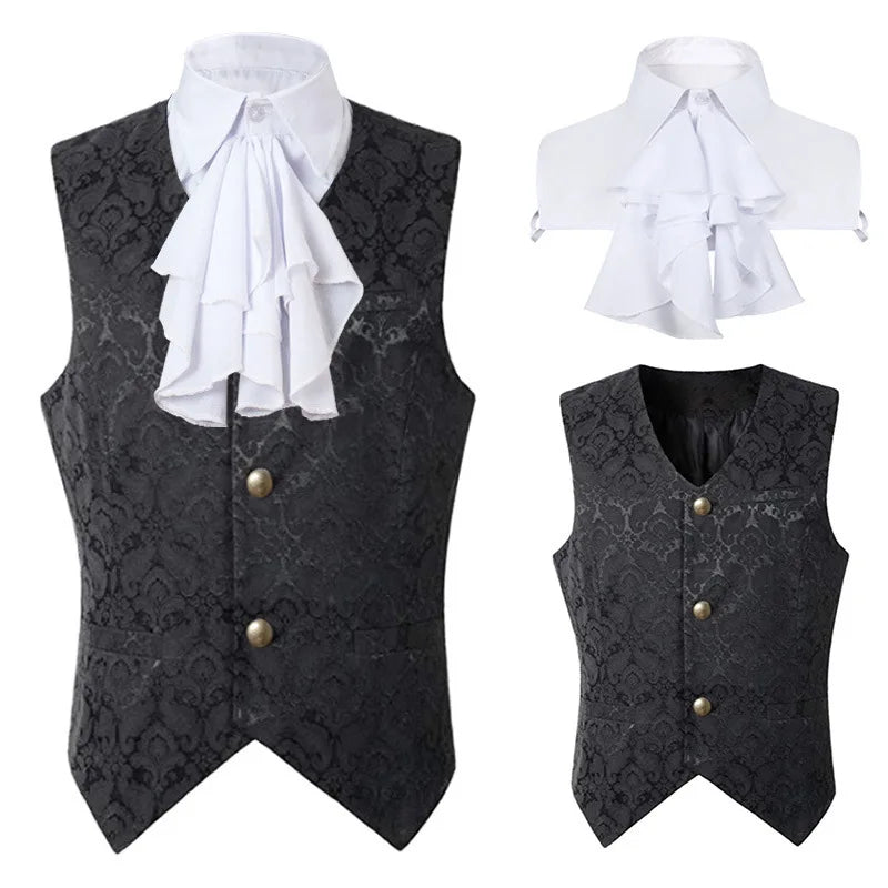 Men's Vest Gentleman Retro Medieval Elegant Renaissance Steampunk Inner Wear Gothic Jacquard Short Vest Single-breasted Business