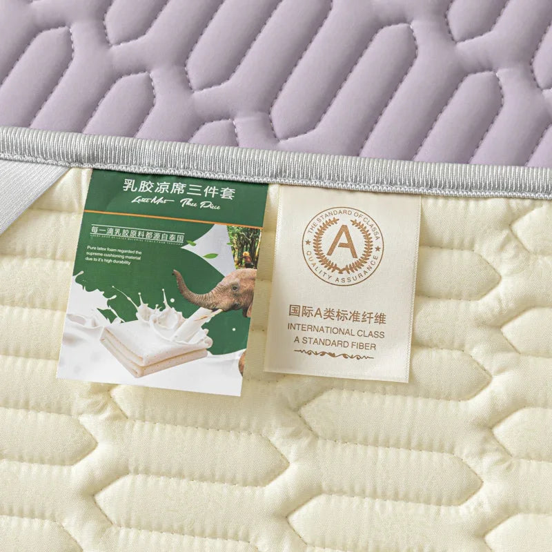 Cooling Bed Sheet Set with Pillowcases Ice Silk & Latex Quilted Breathable Cover Solid Summer Bedding Comfort & Heat Resistance