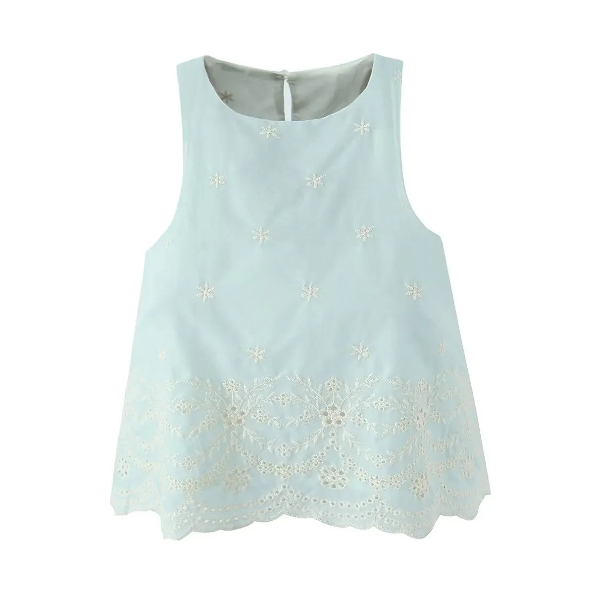 Sleeveless Top Skirt Two Pieces Matching Set for Women Light Blue Vintage Skirt Set French Style Embroidery Cotton Dress Set
