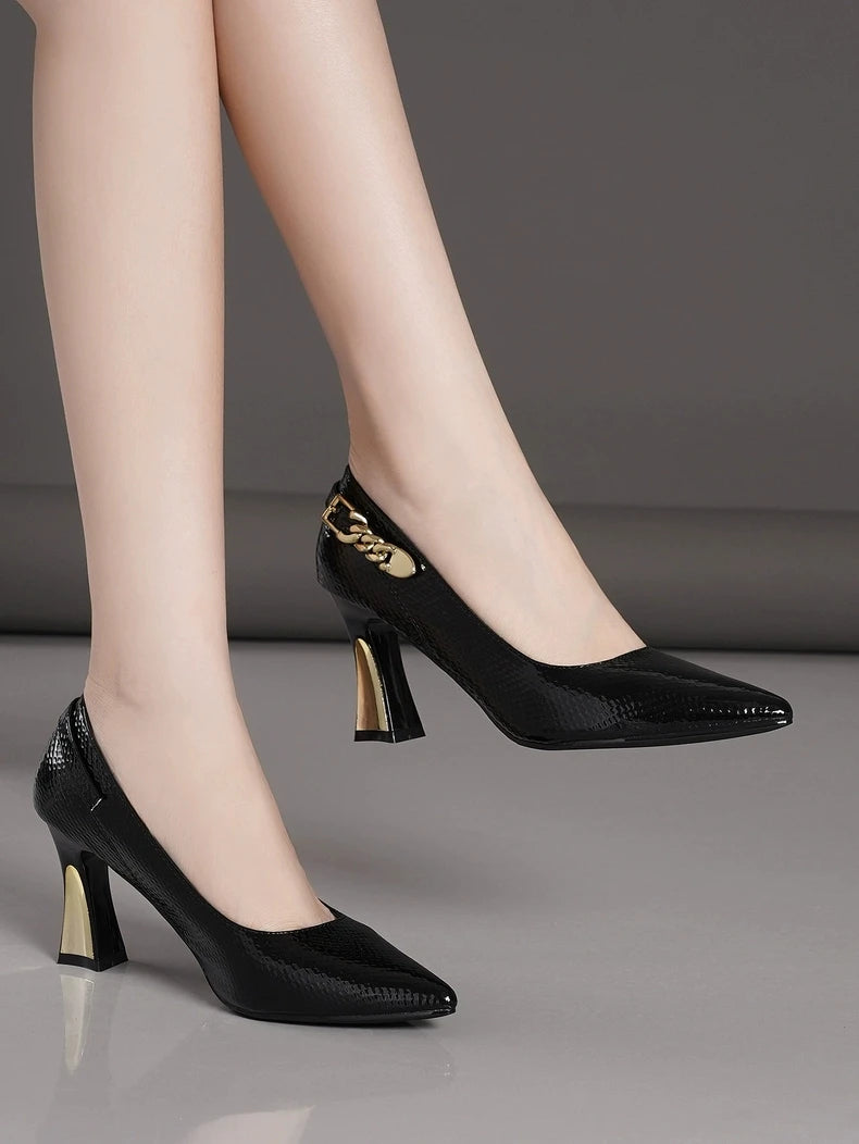 Elegant Women High Heels Shoes Pointed Toe Shallow Leather Shoes Trend Spring Fashion Pumps Dress Party Chaussures Ladies