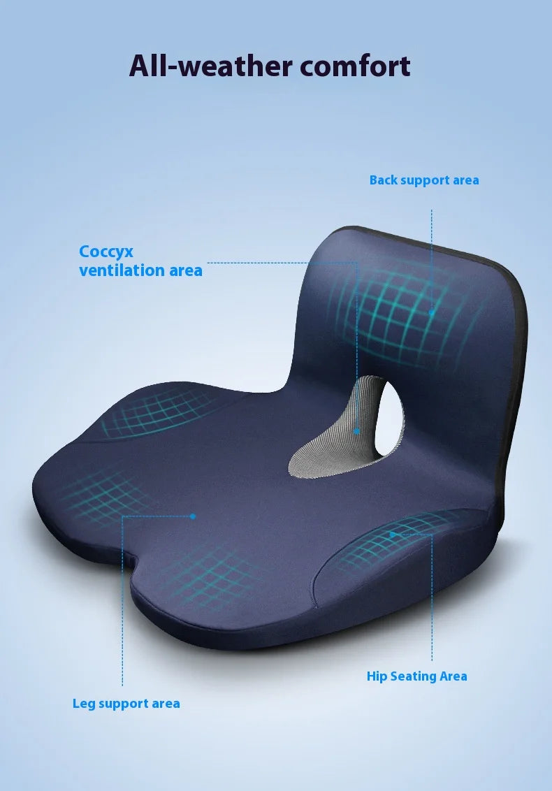 Memory Foam Seat Cushion Waist Back Support Pillow Set Orthopedic Ergonomic Coccyx Relief Hip Lumbar Pad for Office Chair Car