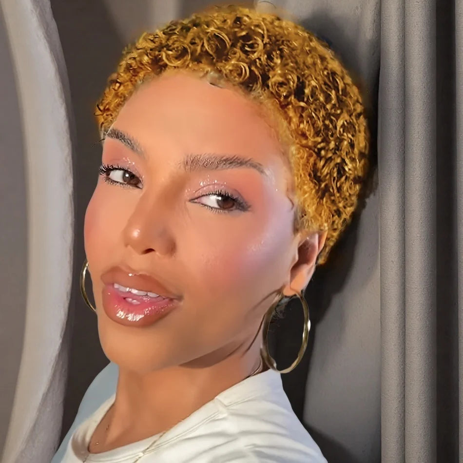 Afro Kinky Curly Pixie Cut Wig – Human Hair, Full Machine-Made