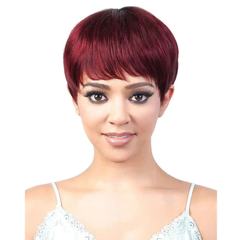 99J Burgundy Short Pixie Cut Wig Human Hair Brazilian 100% Human Hair Pixie Wig with Bangs for Women Full Machine Wigs