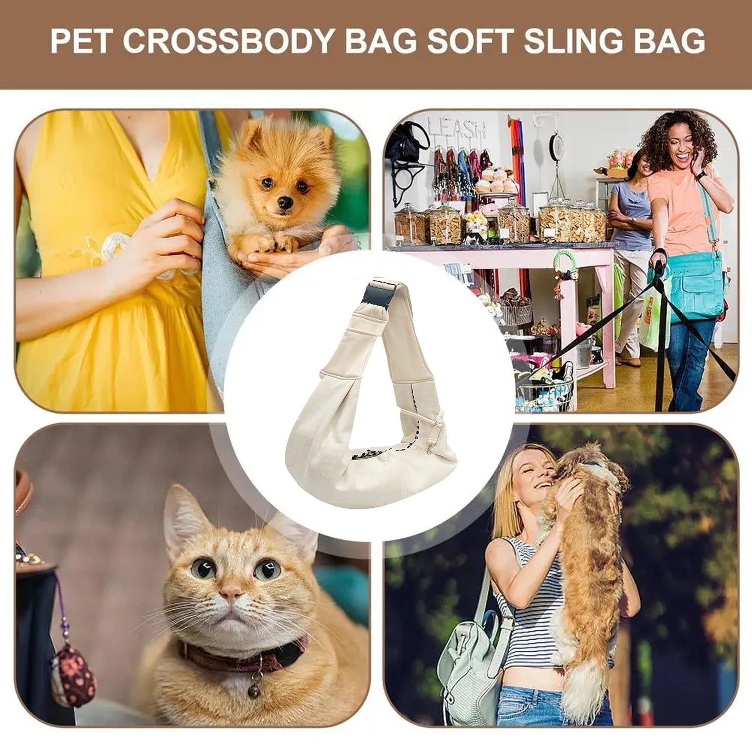 Small pet sling holder, hands-free reversible pet paper plastic bag, handbag, dog and cat sling holder, easy and portable
