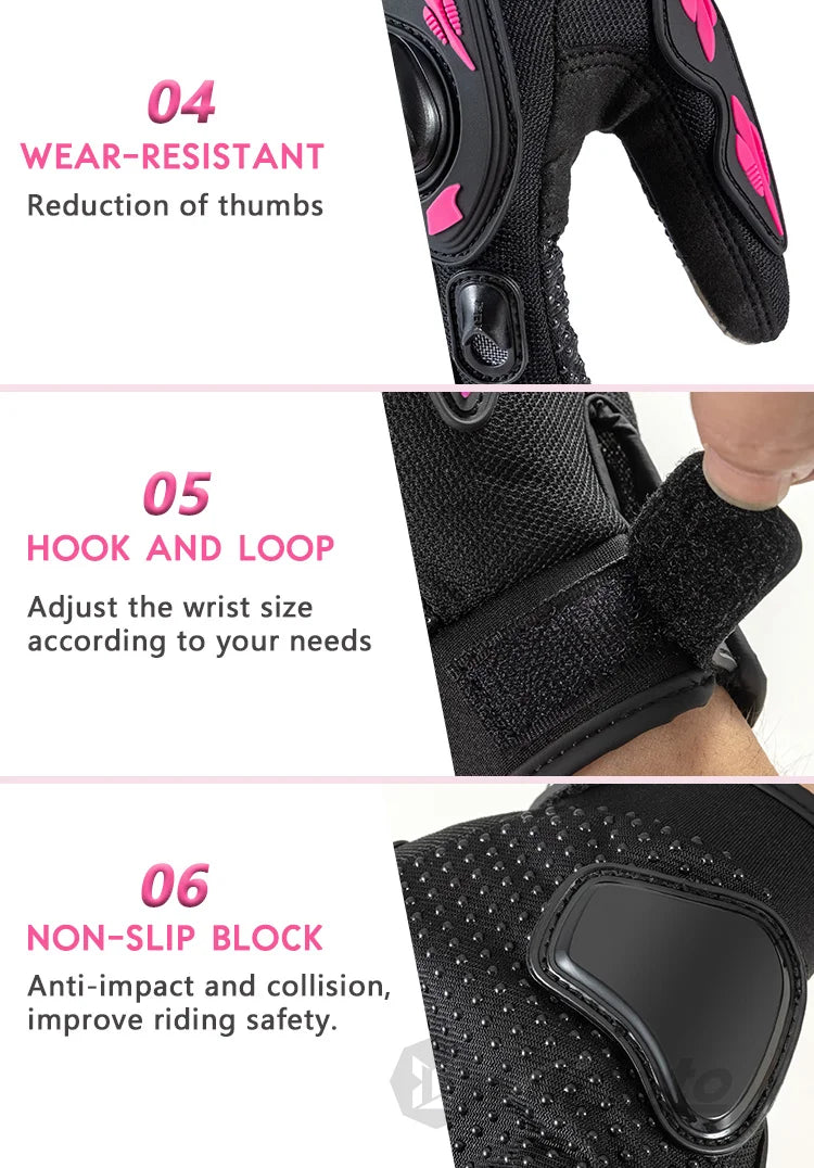 AXIO New Lady Pink Motorcycle Cycling Gloves Touchscreen Motocross Glove Wear-resistant Non-slip Motorbike Glove Mesh Breathable