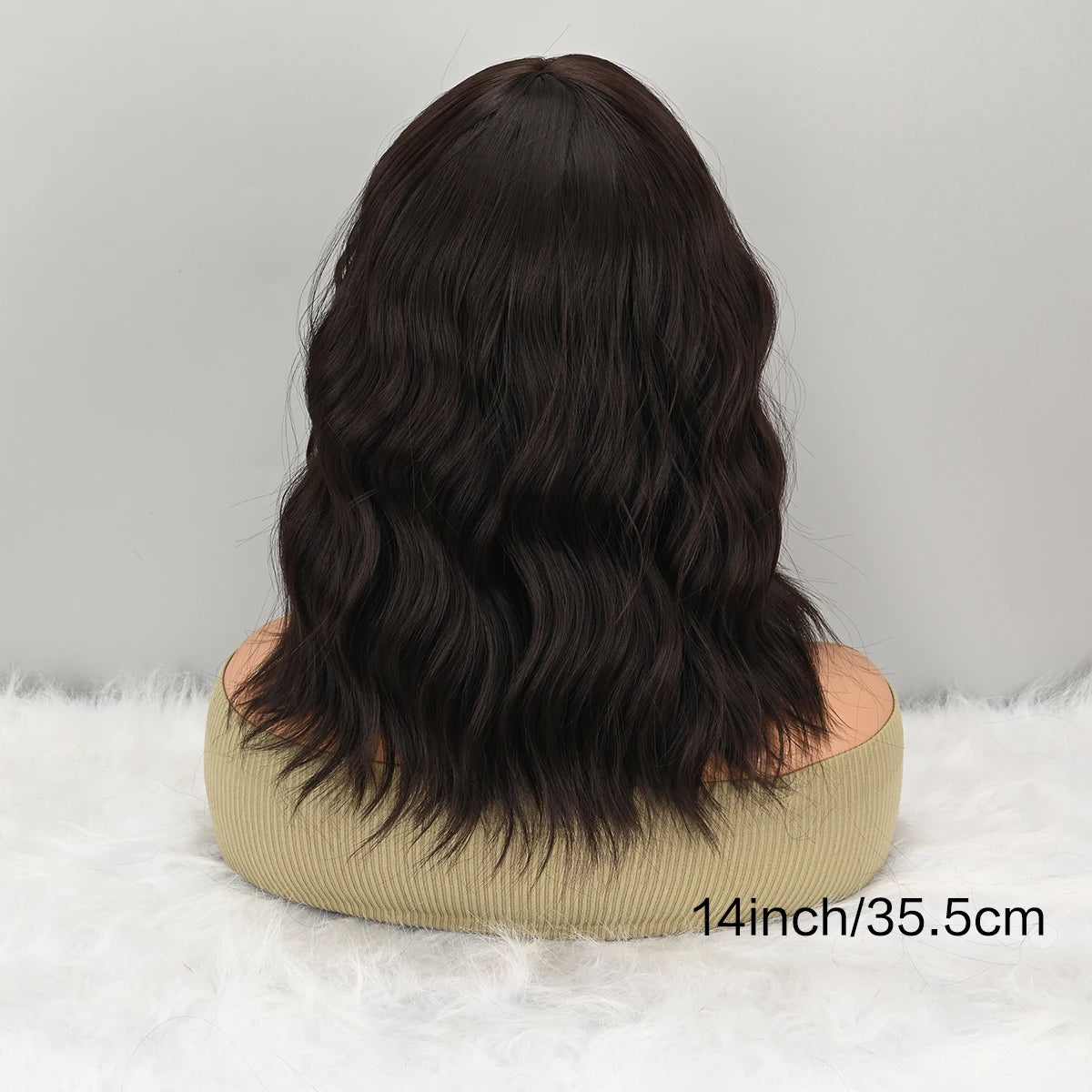 Natural Brown Synthetic Curly Wavy Bob Wig with Bangs for Women