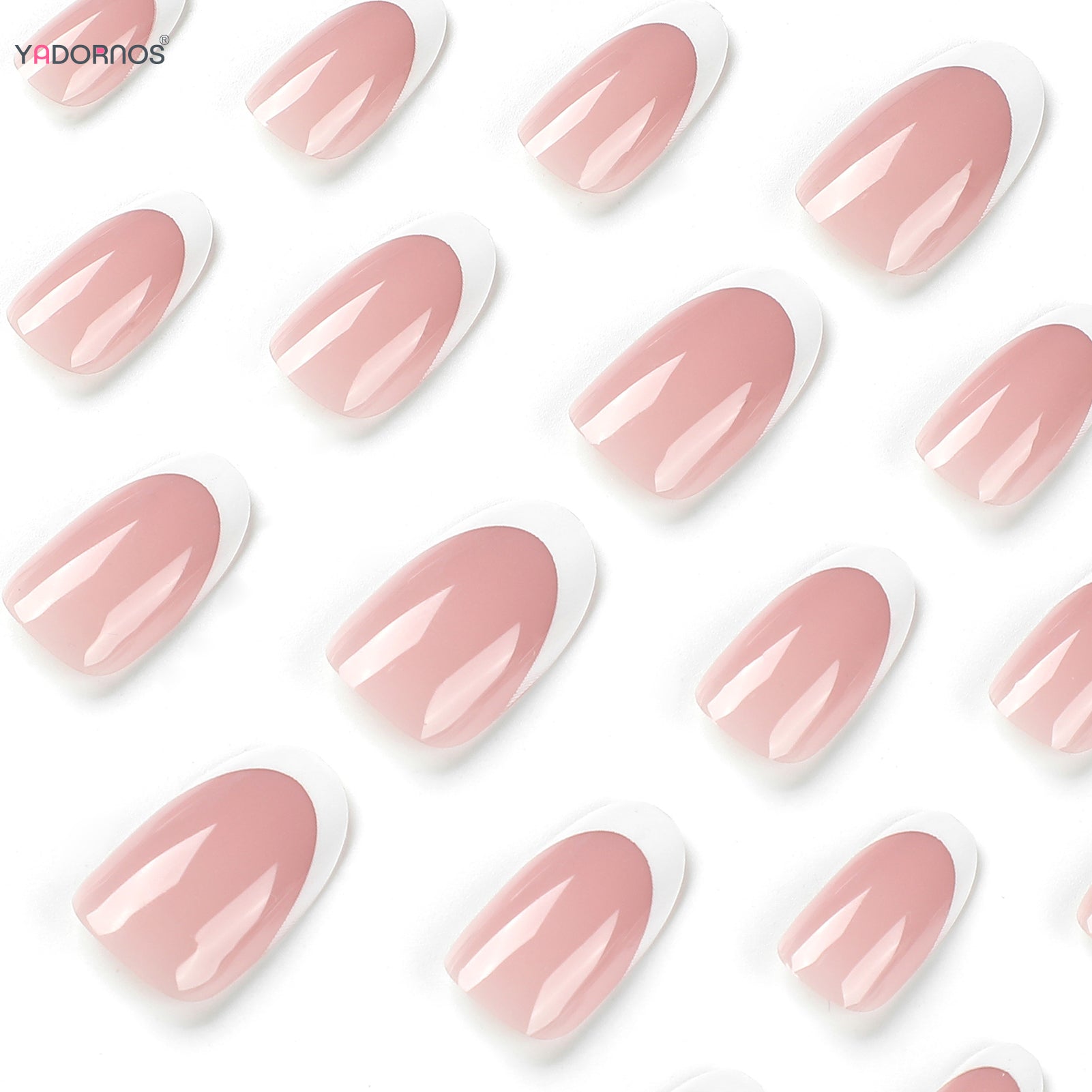 White French False Nails Nude Color Sweet Press on Nails Almond Full Cover Fake Nails Finished Fingernails Art for Bride Wedding