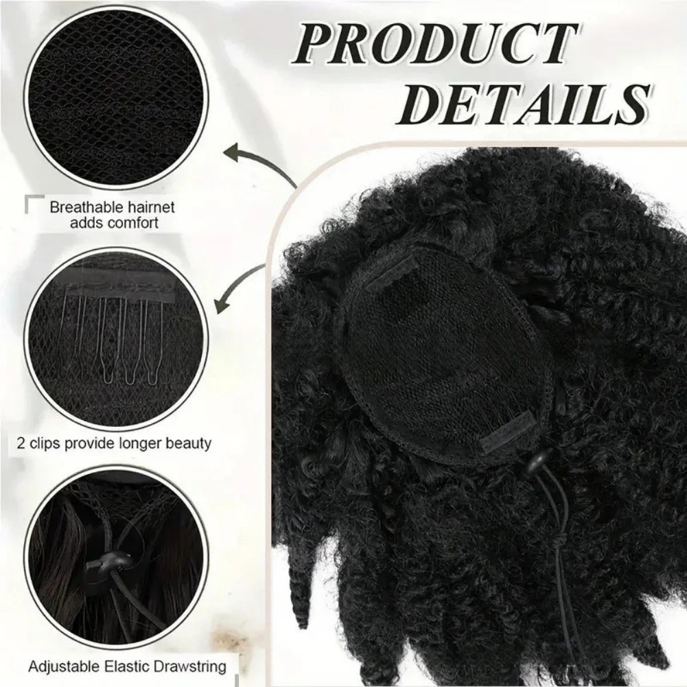 Synthetic Afro Kinky Curly Ponytails for Women Short Synthetic Kinky Curly Draw-string Ponytails Afro Kinky Curly Ponytail Hair