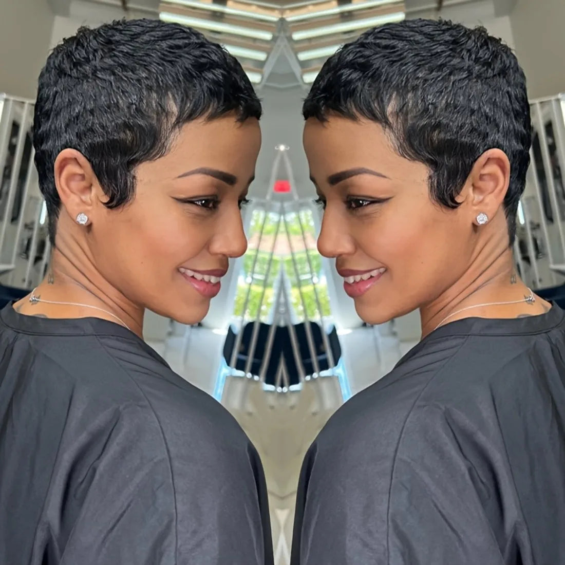 Peluca corta de cabello humano estilo pixie bob