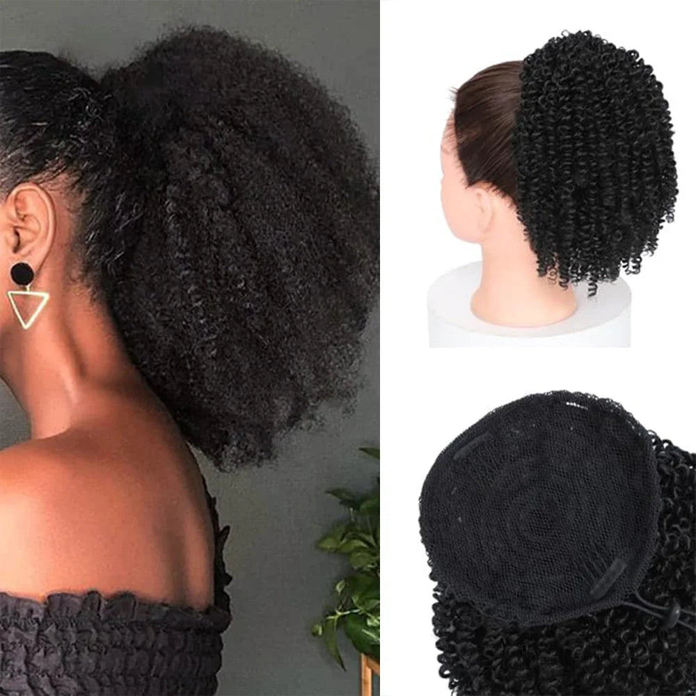 Synthetic Afro Puff Drawstring Ponytail Extension for Black Women Short Afro Curly Clip On Kinky Drawstring Bun