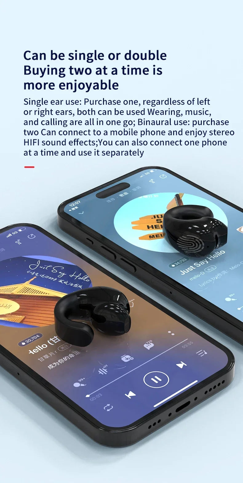 Bluetooth 5.3 Earphones With Mic Wireless Headphones Single in-Ear Sports Waterproof TWS Earbuds Handsfree Headset