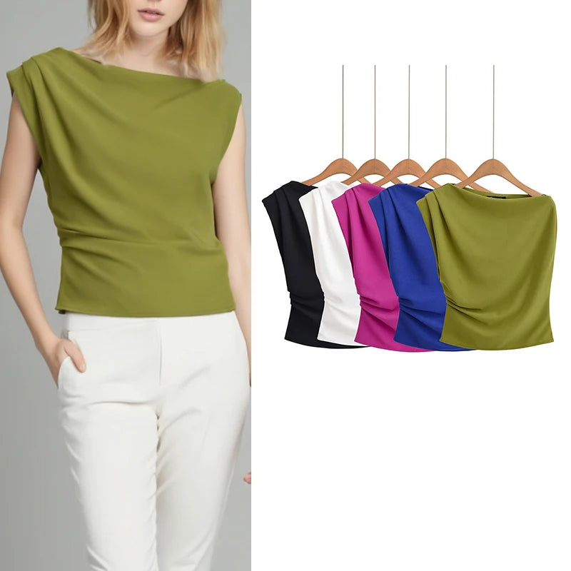 Women's Tops T-shirt Summer New Chic Slim Ruched Fashion Joker Summer T-shirt Tops Women's Street Fashion Youth Travel Tops