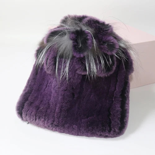 Hot Sale Russia Winter Quality Real Fur Hat Natural Warm Rex Rabbit Fur Cap Lady Warm Knitted 100% Genuine Rex Rabbit Fur Hats