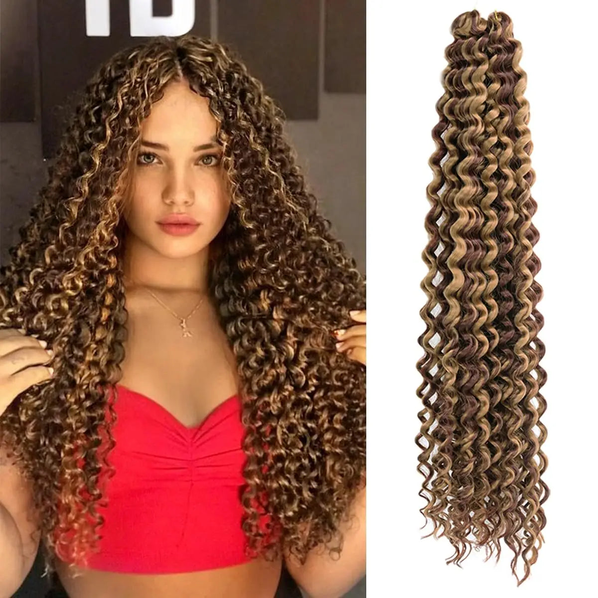LINWAN Synthetic Curly Hair 24 Inch Water Wave Twist Crochet Braid Hair Ombre Pink  Deep Wave Braiding Hair Extension